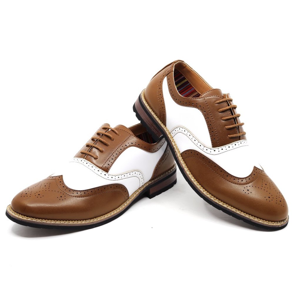 Metrocharm Tan Brown / White Men's Lace Up Oxford Shoe